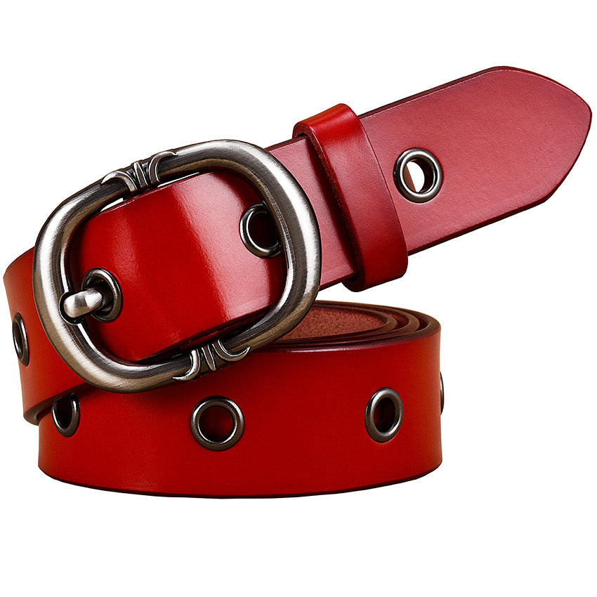 Ladies Belt Leather Belt Fashion Two-layer Cowhide Alloy Pin Buckle Belt