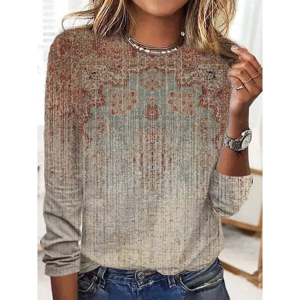 Loose Trendy Vintage Printed Round Neck T-shirt