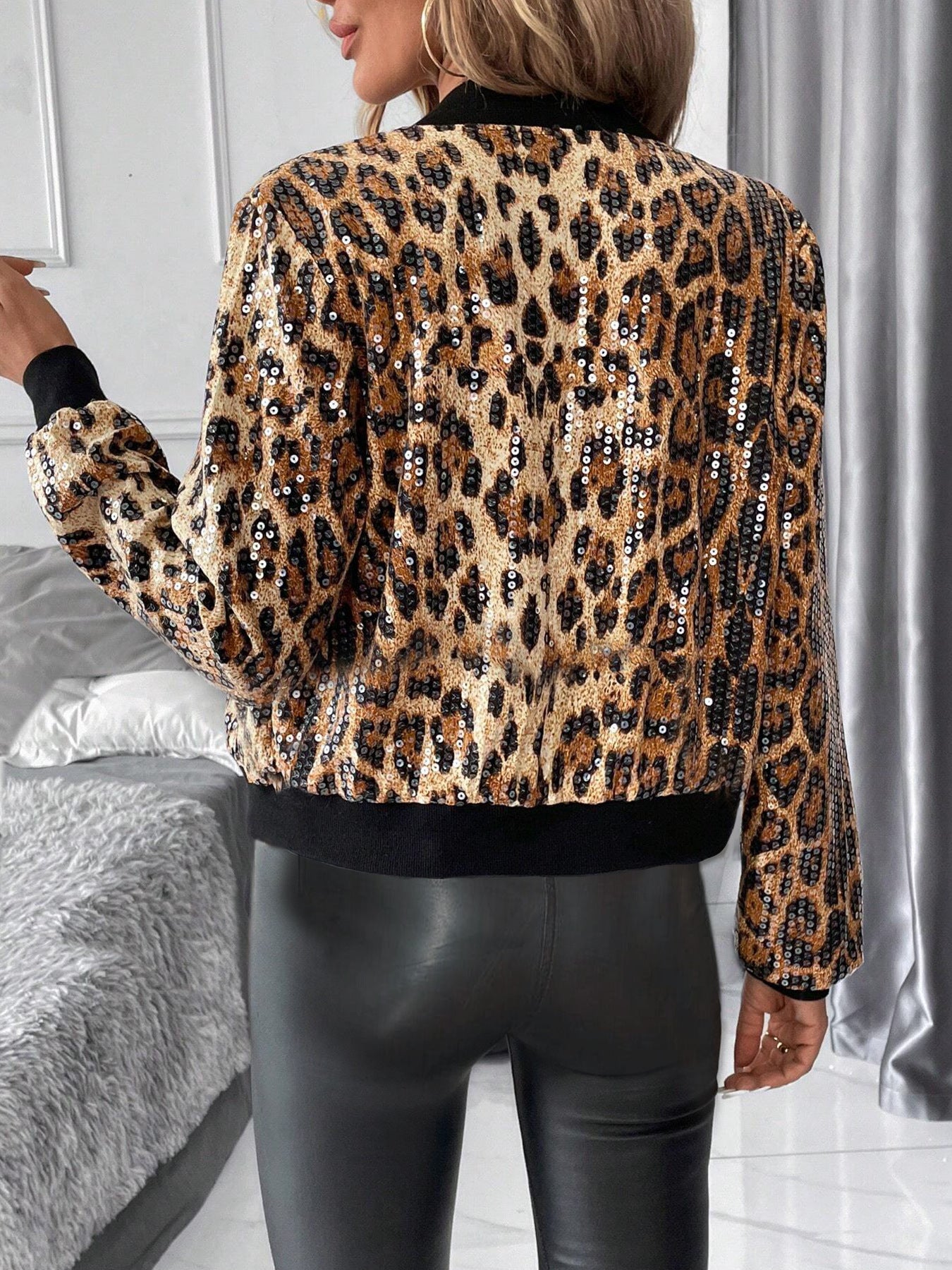 European And American Sequin Jacket Top Zipper Decoration