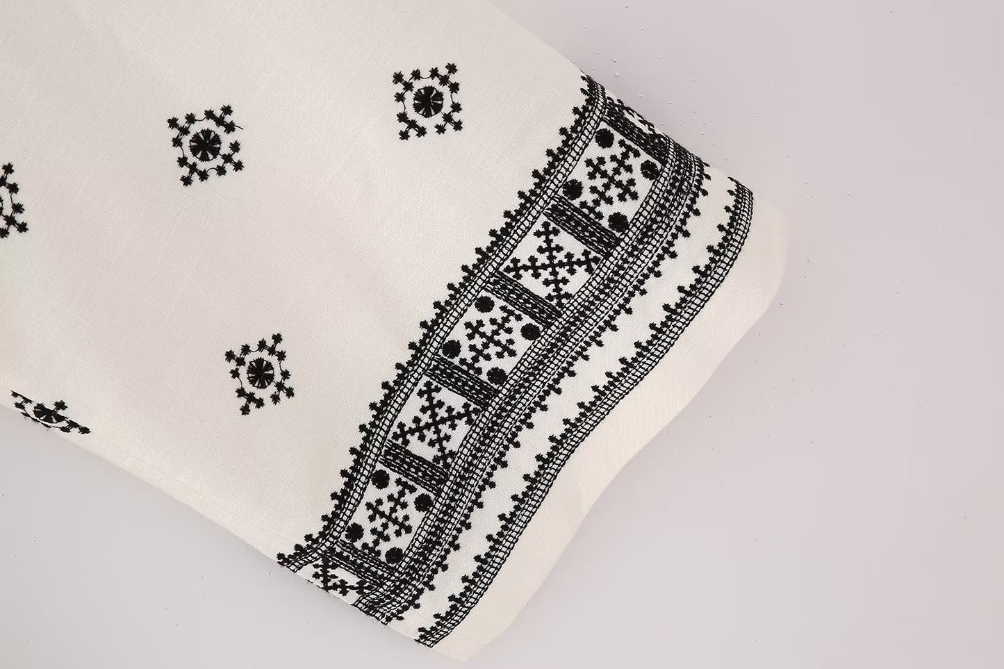 Geometric Embroidery Wide Leg Straight Casual Pants