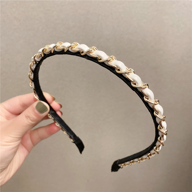 Fashion Chain Pearl Flower Dripping Hair Band