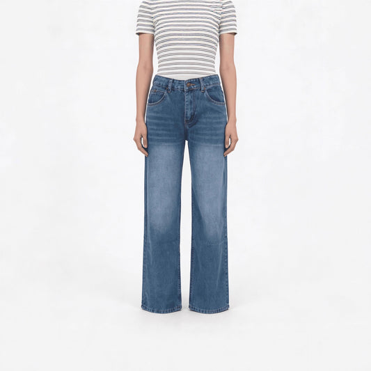 Retro Washed Mopping Pants High-Waisted Womens Slimming Washed Denim Jeans