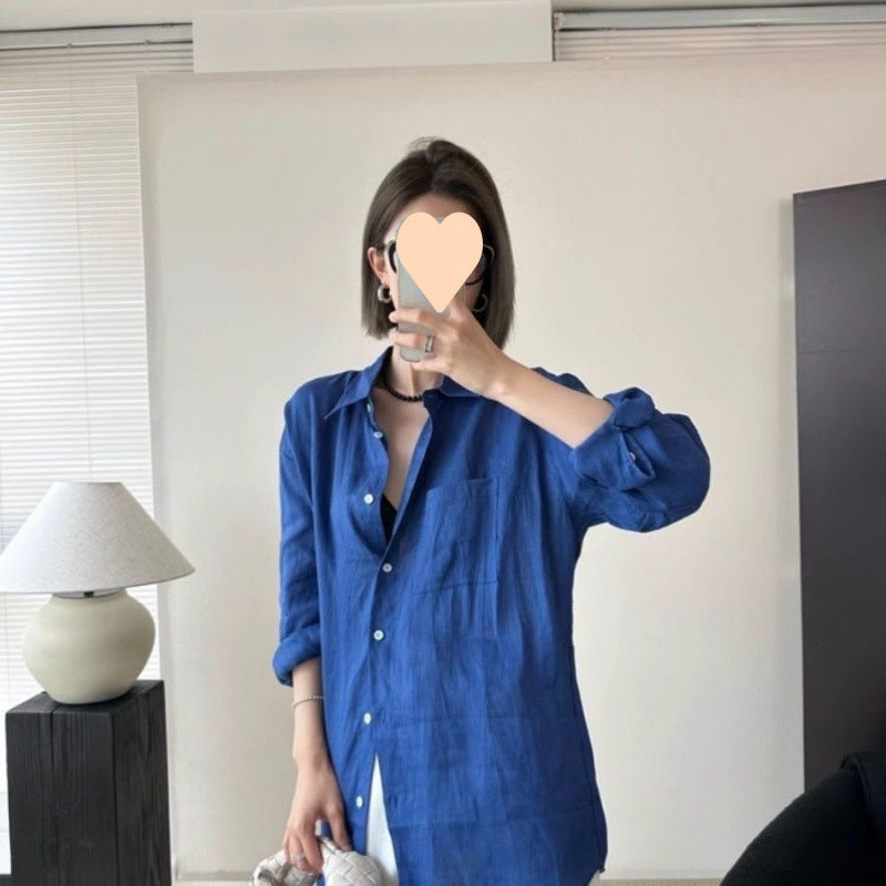 Long Linen Sleeves Thin Shirt Outer Sun Top