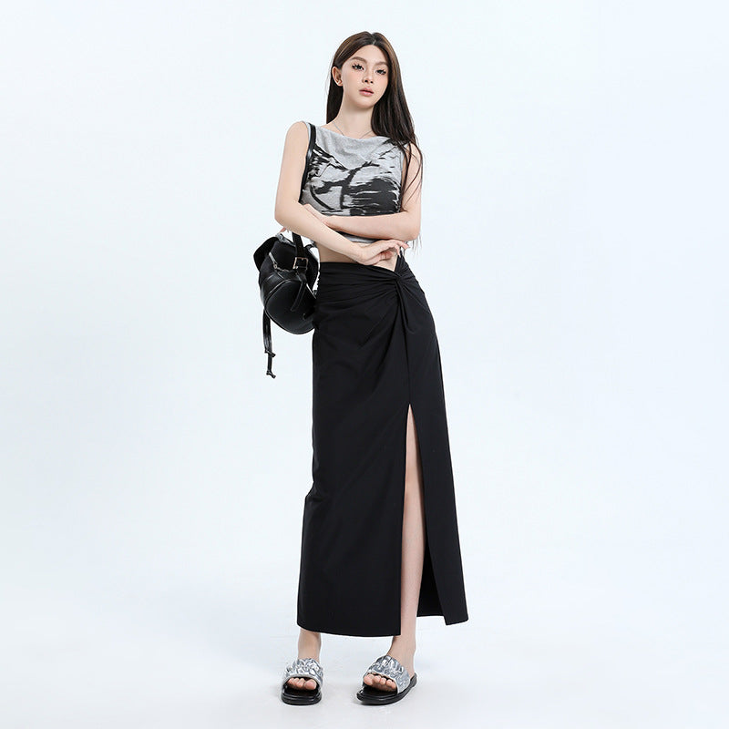 Summer New High Waist Slimming Slit Hemline At Hem Asymmetric Skirt