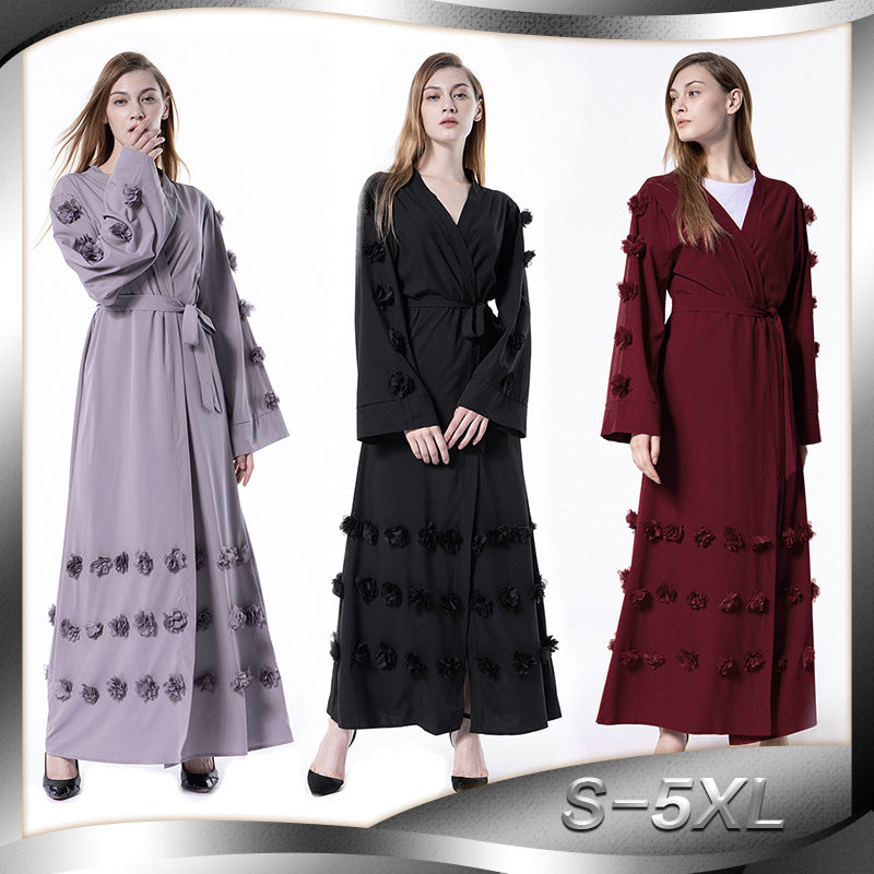 Loose Cardigan Three-dimensional Floral Lace Up Robe