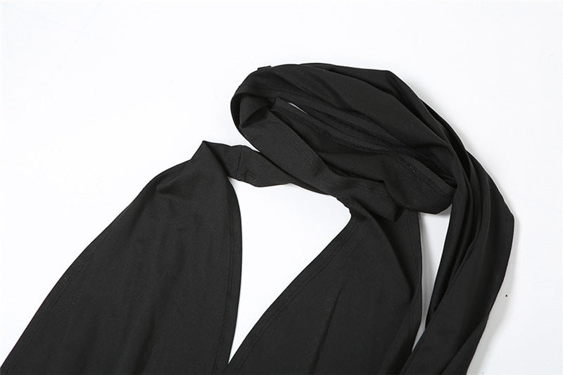 Europæisk og amerikansk efterår Dametøj Halterneck Cut-out Rygløs Slim Fit Skinny Jumpsuit