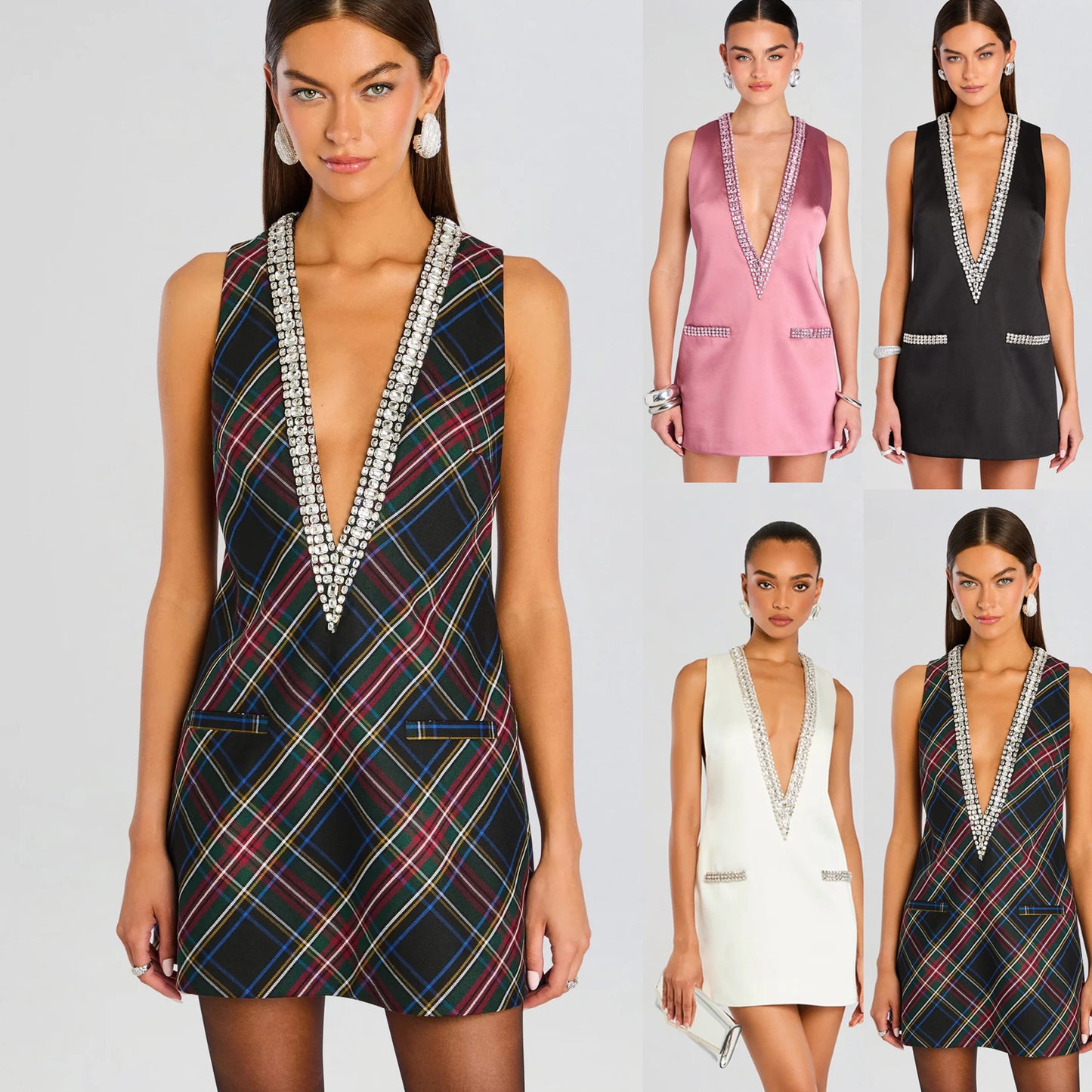 Hot-stone Multi-color Sleeveless Dress