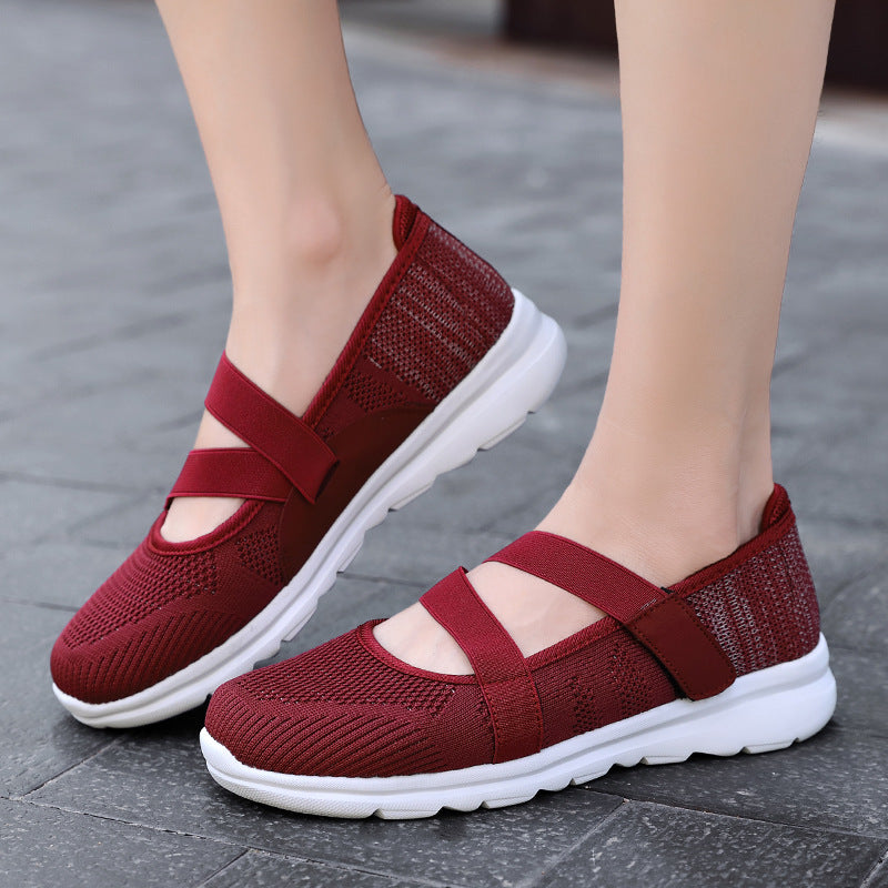 Fly Woven Mesh Breathable Soft Bottom Non-slip Flat Women's Shoes