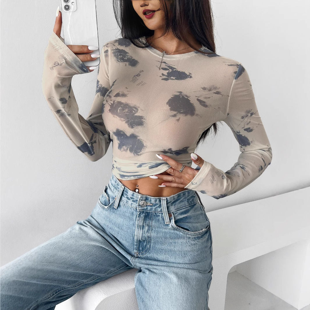 Women's Floral Mesh Printed Top