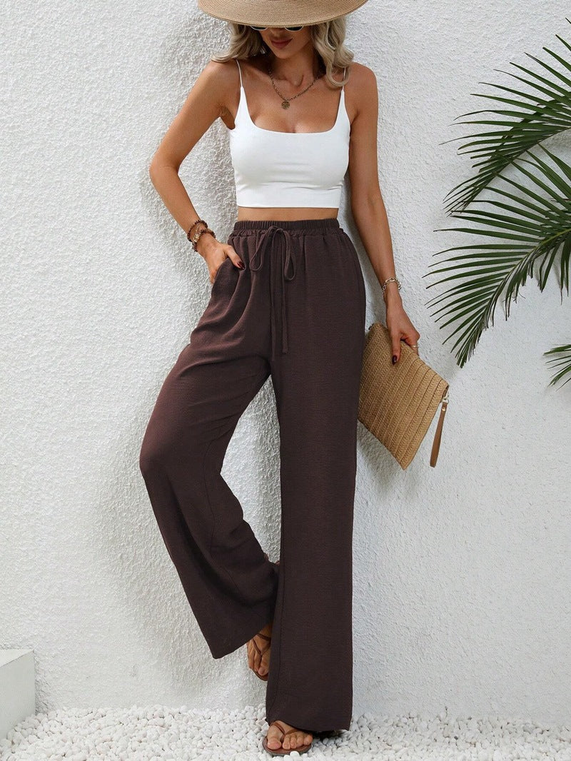 All-match Solid Color Mop Wide-leg Casual Pants