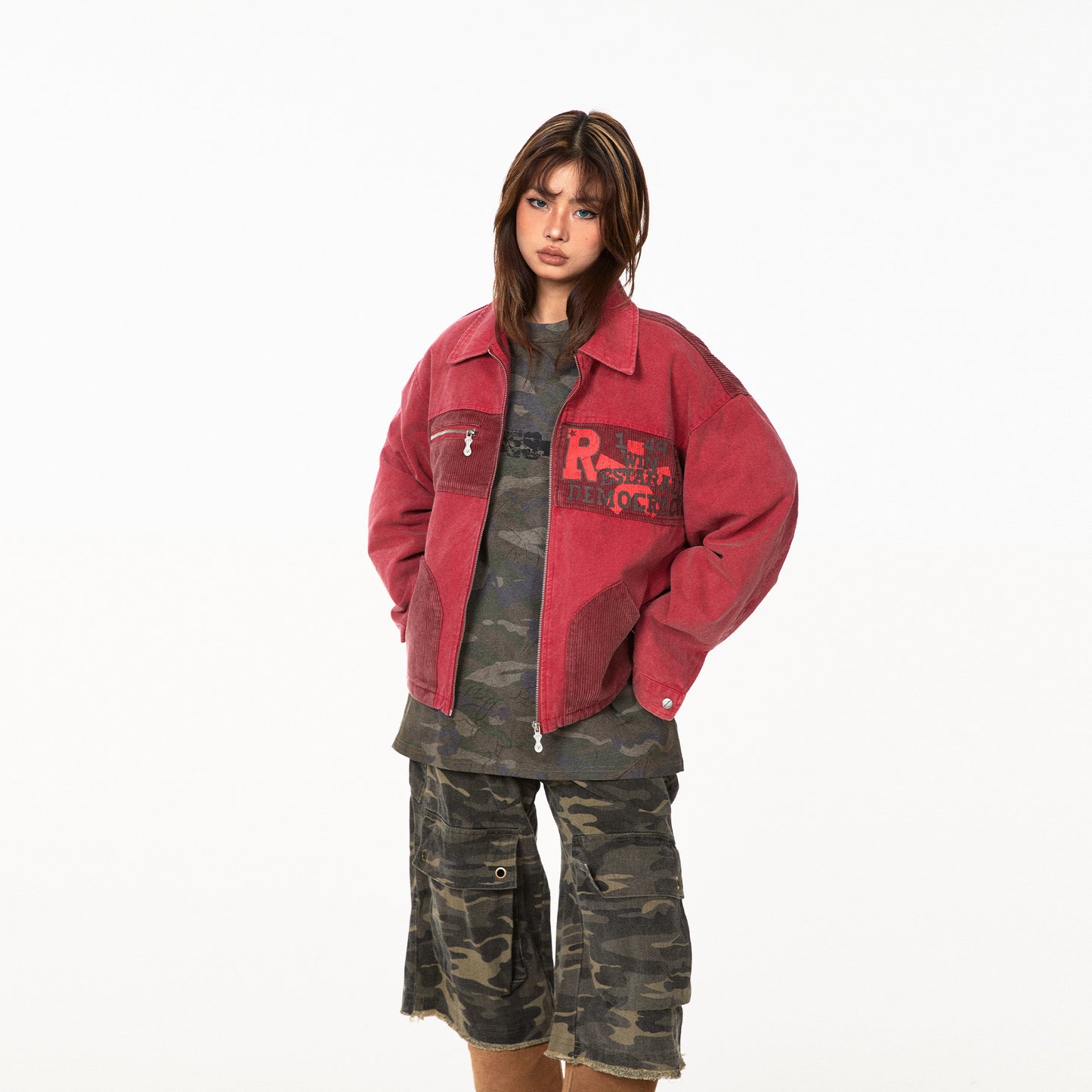 Patchwork Jacket Texture Three-dimensional Corduroy Pocket Baggy Coat