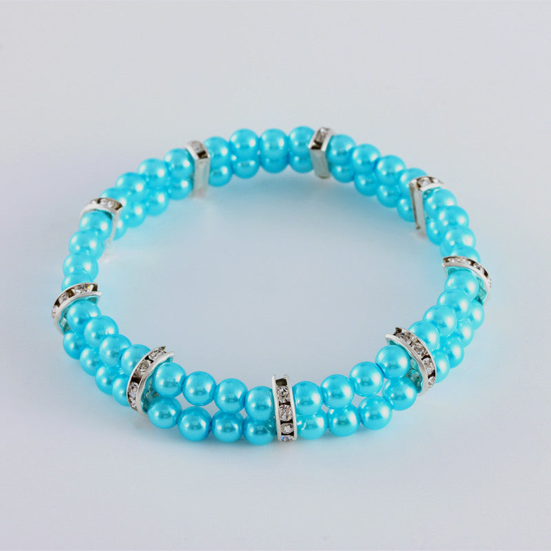 Pet Supplies Two Row Pearl Necklace With Elastic