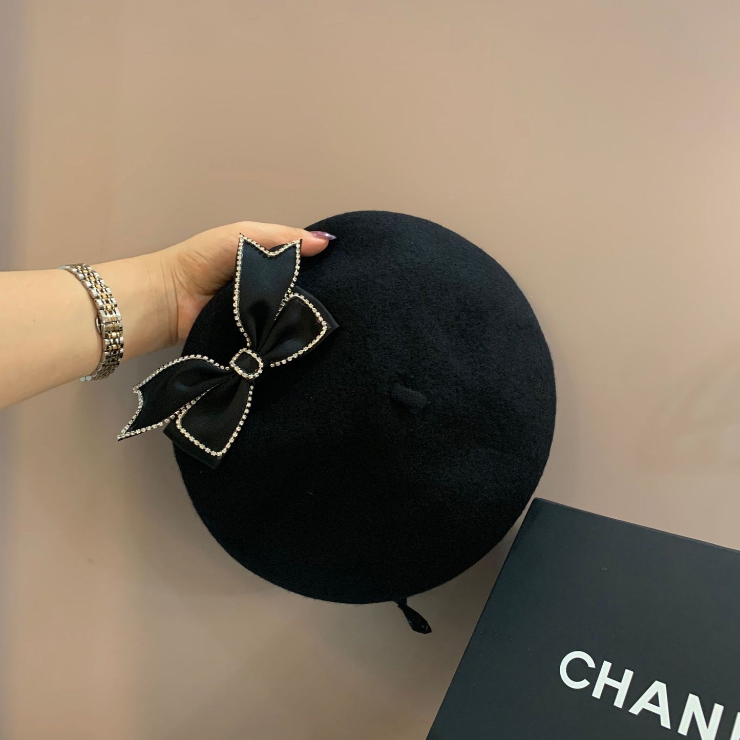Autumn And Winter Warm All-match Bow Wool Beret Hat
