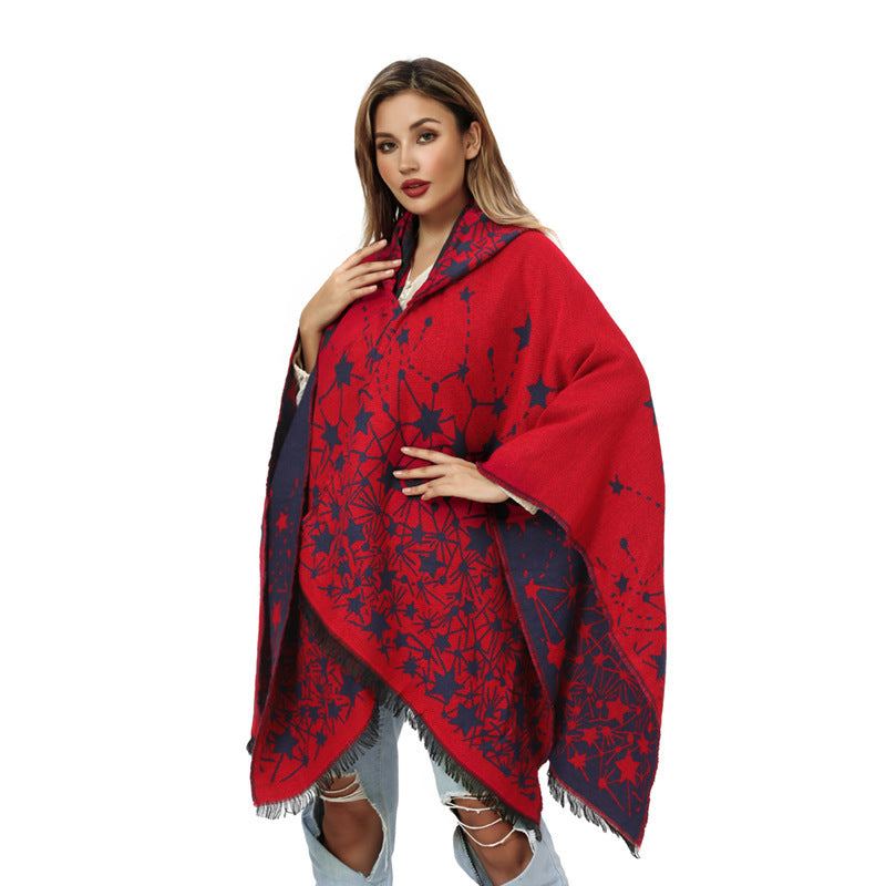 Cashmere-like Knitted Geometric Outer Scarf Shawl