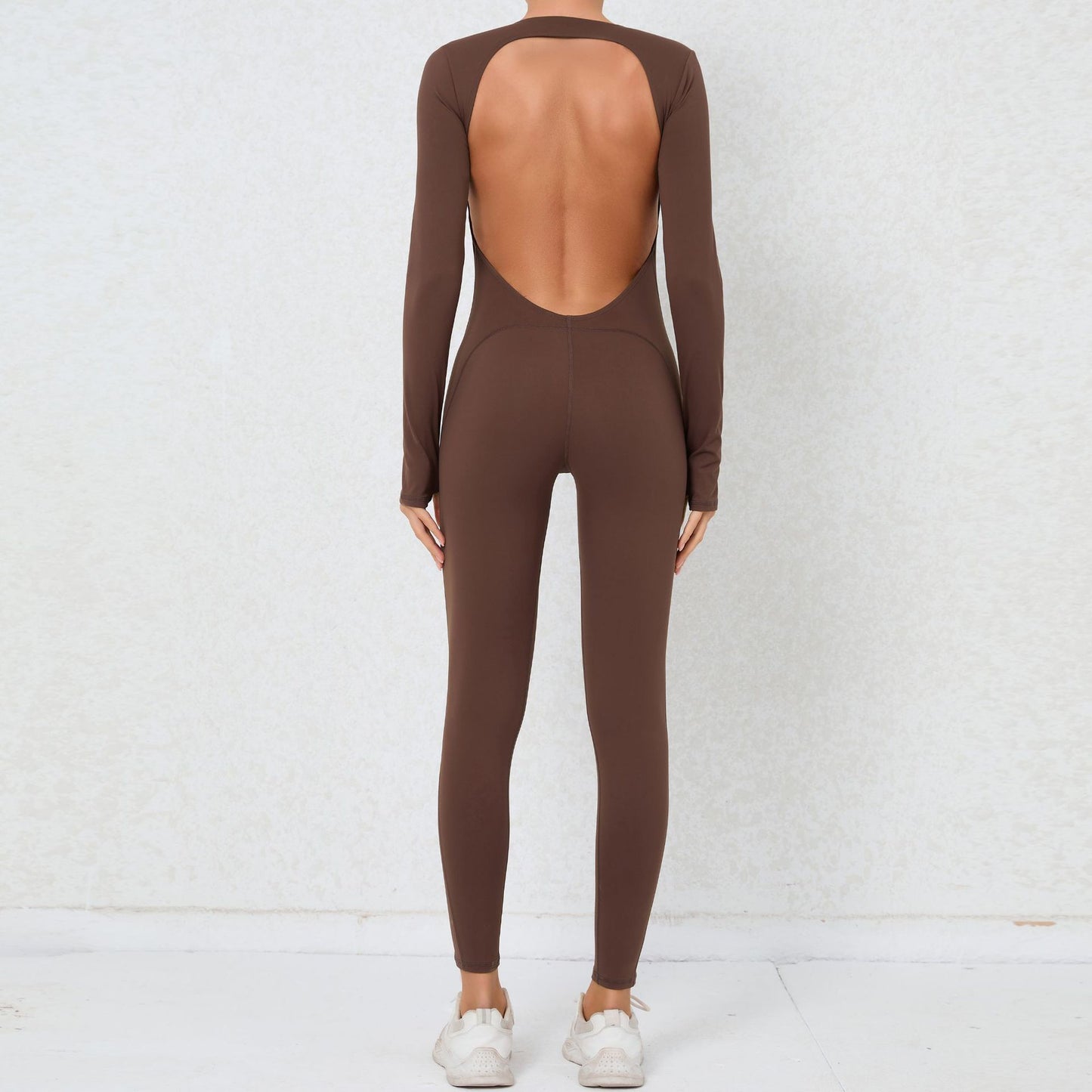 Finger Backless Nude Feel Long Sleeve Yoga Jumpsuit