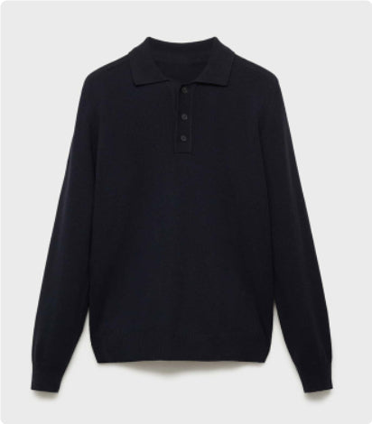 Langærmet Polo med Knapper Ensfarvet og V-hals Business Herresweater
