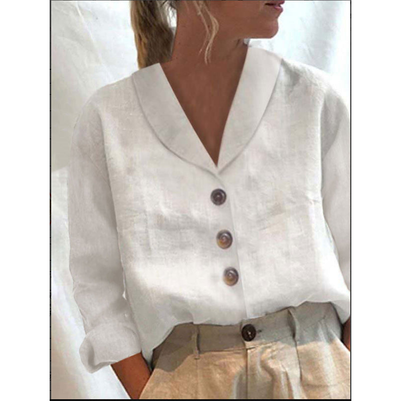 Women's Cotton And Linen Long-sleeved Casual Shirt