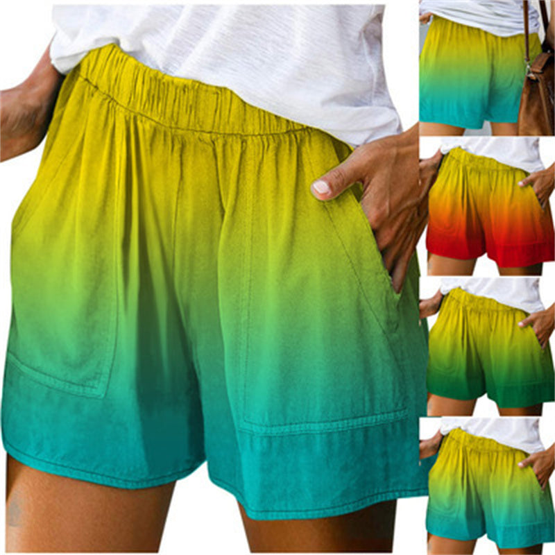 Dame Shorts med Vide Ben, Farvegradient og Lommer