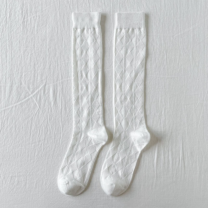 Calf Socks Diamond Grid Vertical Strip Net Stockings Hollow Retro Lolita Spring And Summer Thin Long Tube