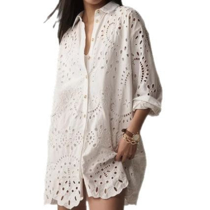 Casual Daily Solid Color Hollow Buckle Lapel Shirt