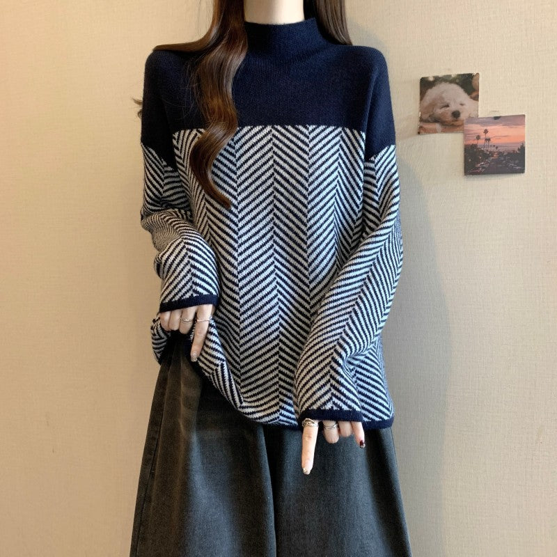 Pullover Sweater Half Turtleneck Temperament Youthful-looking Top