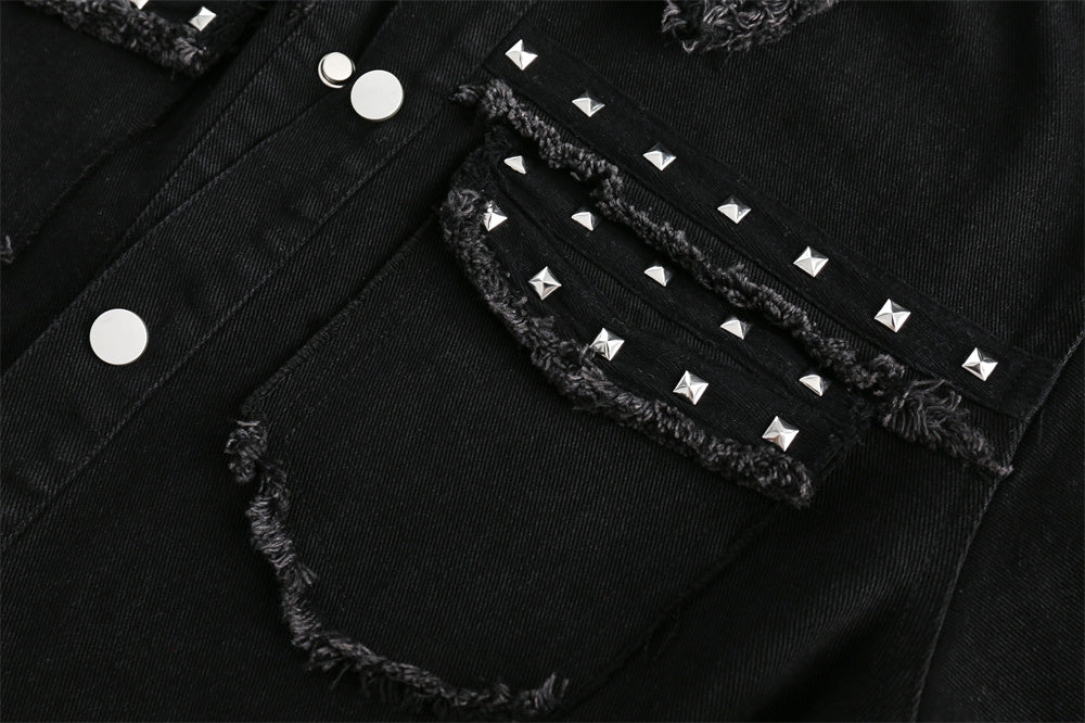 High Street Fashion Brand Hip Hop Rock Rivet Decorative Denim Jacket