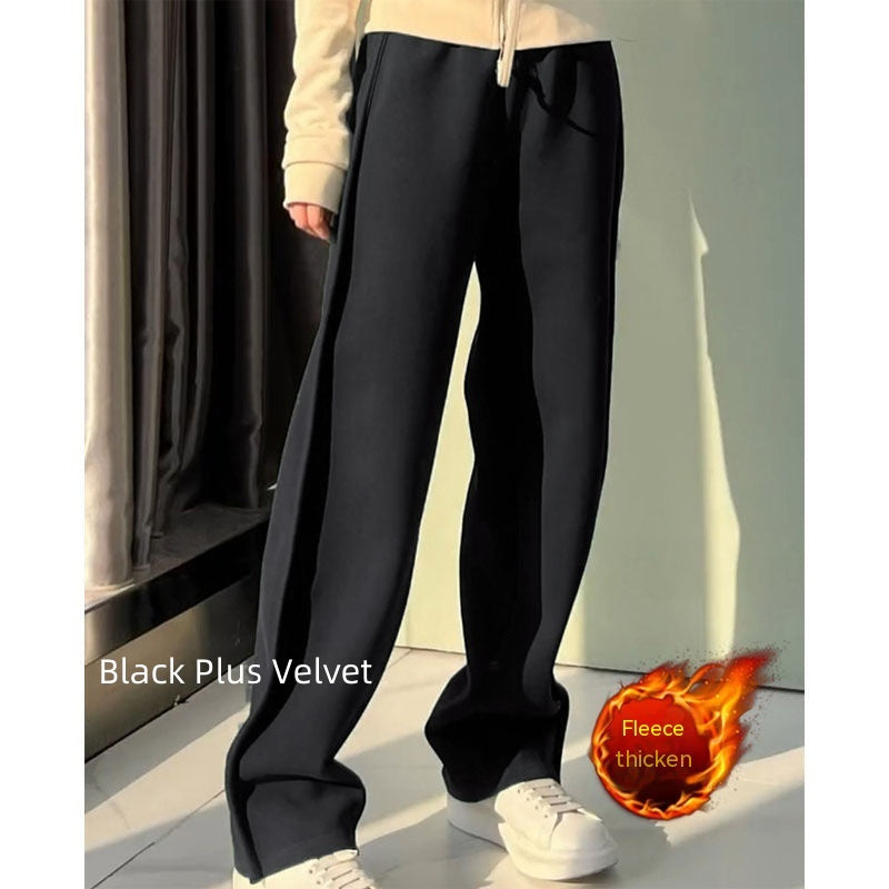 Fleece-lined Thick Track Pants Women's Wide-leg Pants