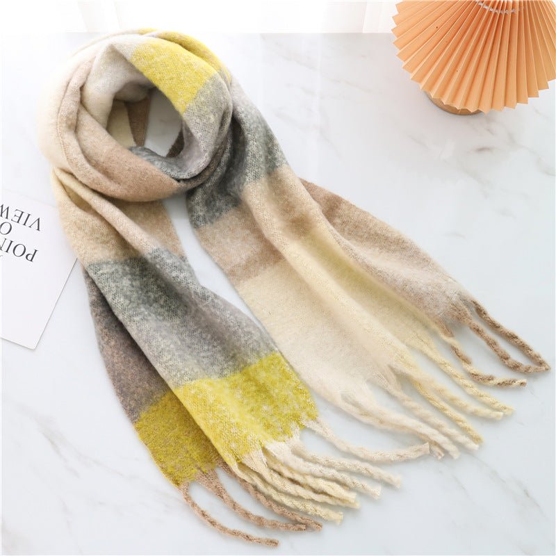 Women's Long Thick Beard Plaid Color Matching Scarf