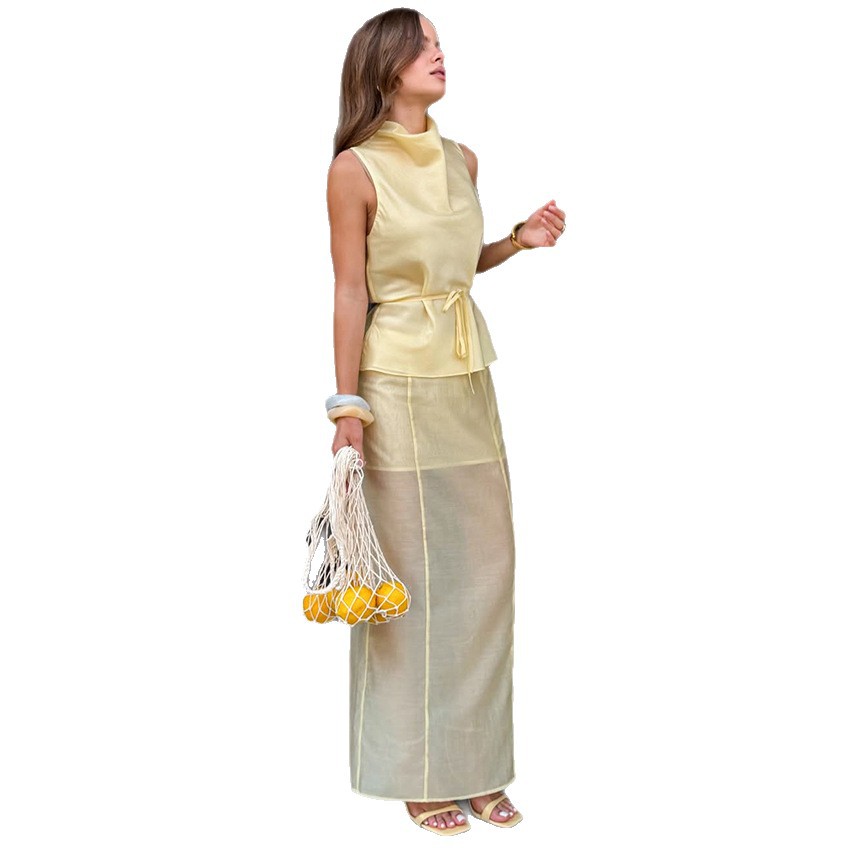 Stylish Casual Top With A Straight Skirt A Two-piece Set
