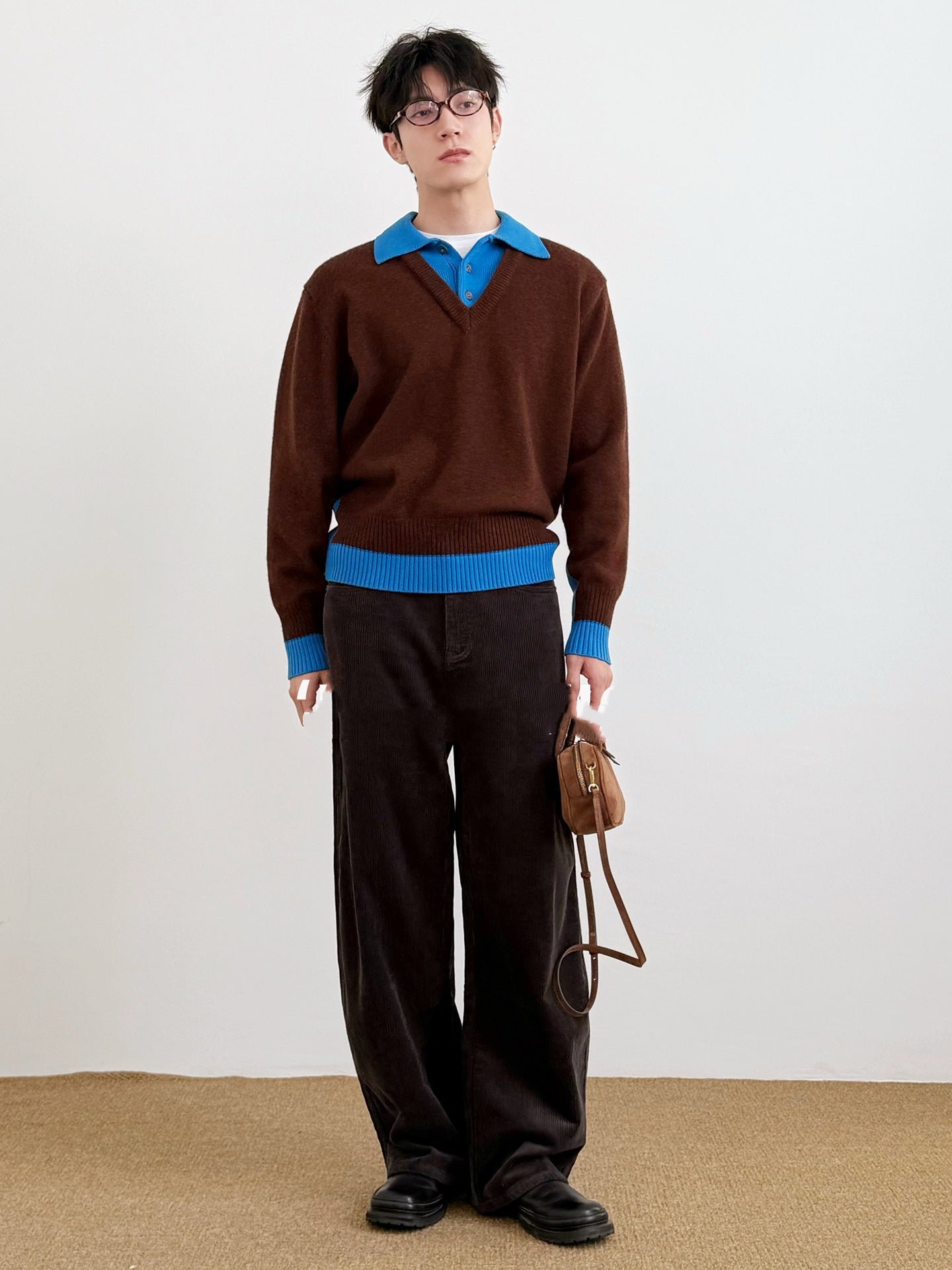 Two-piece-style Sweater With A Contrasting-color Lapel Neckline