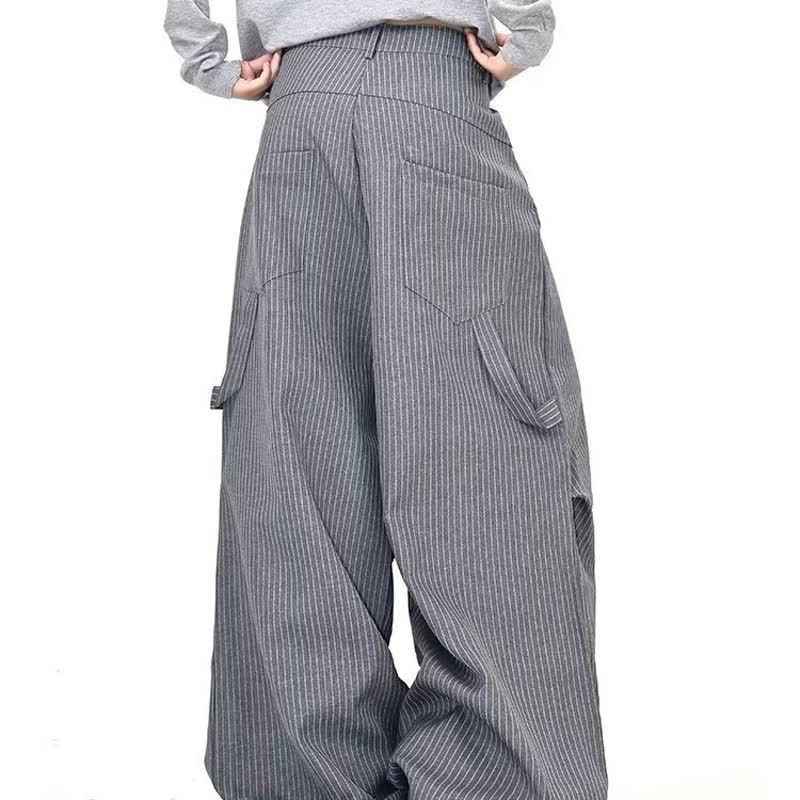 Afslappede bukser med brede ben, stribet workwear-stil, amerikansk pasform