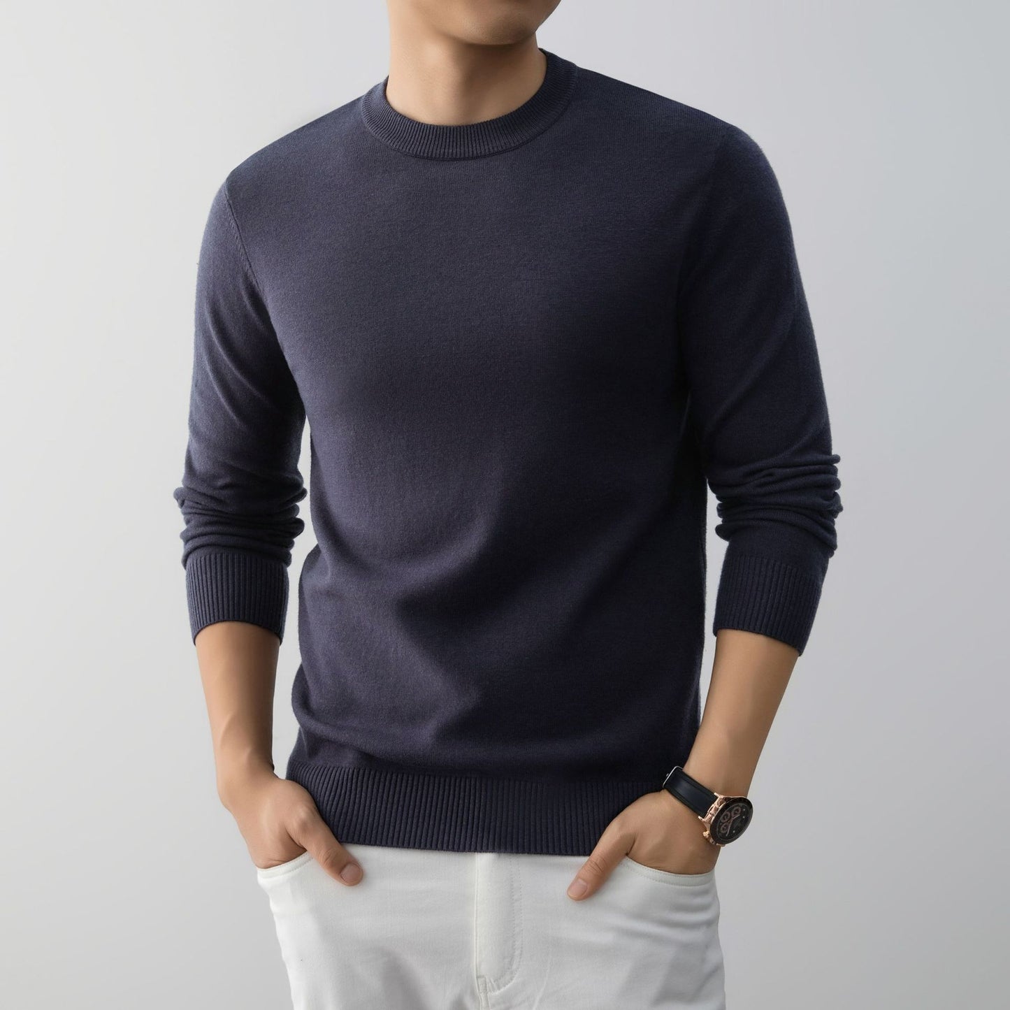 Mens Stylish And Minimalist Crew-neck Knit Sweater