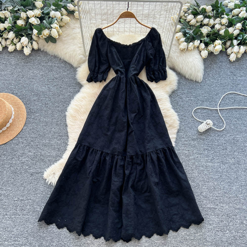 Women's French Retro A-Line Hollow-out Short-Sleeve Dress