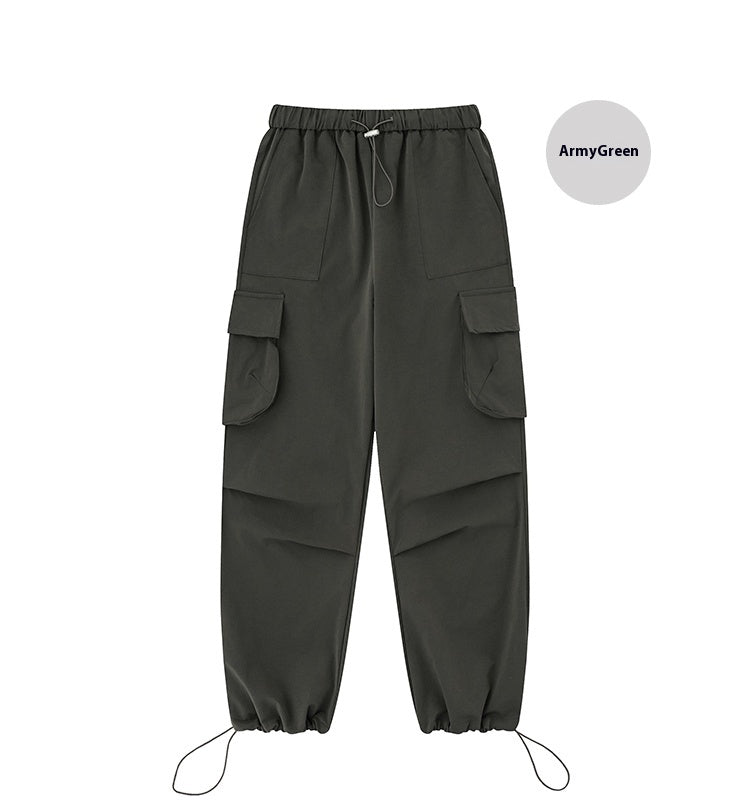 Multi-pocket Casual Drawstring Loose Straight Cargo Pants Trousers