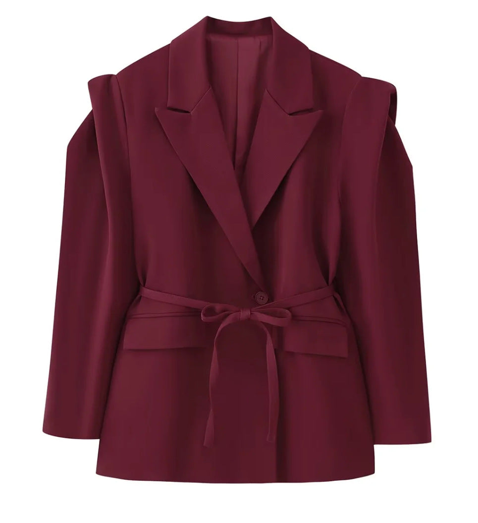 Women's Waist-controlled Lace-up Padded Shoulder Blazer