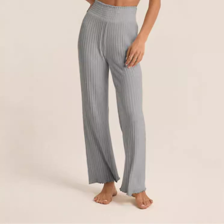 Ladies Sunken Stripe Brushed Loose High Waist Pants
