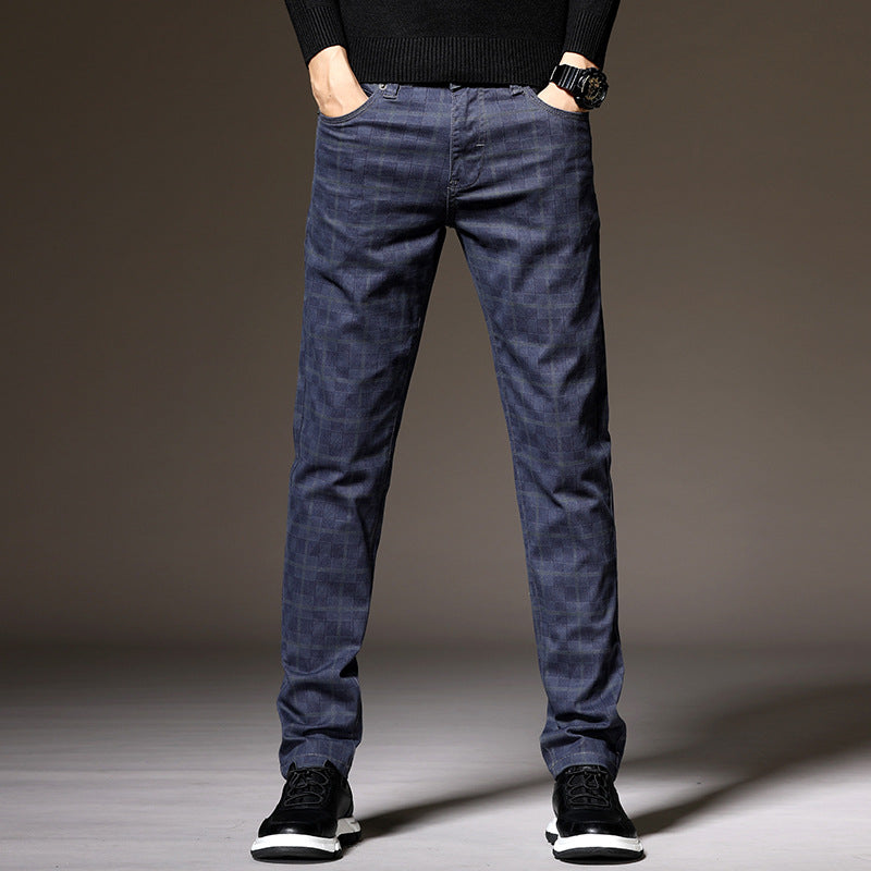 Slim Fit Cotton British Plaid Trousers