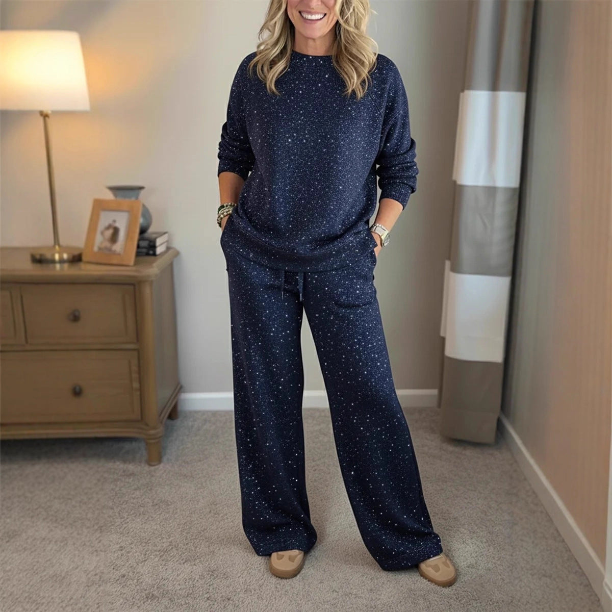 Fashion Casual Holiday Sparkling Sweatshirt Two-piece Set
