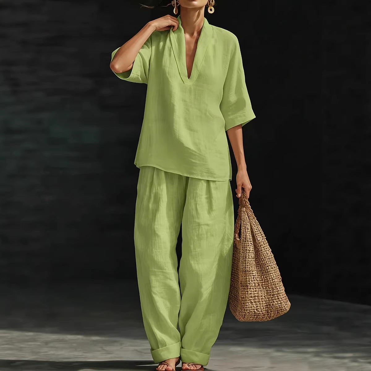 Women's Casual Simple Linen Two-Piece Set