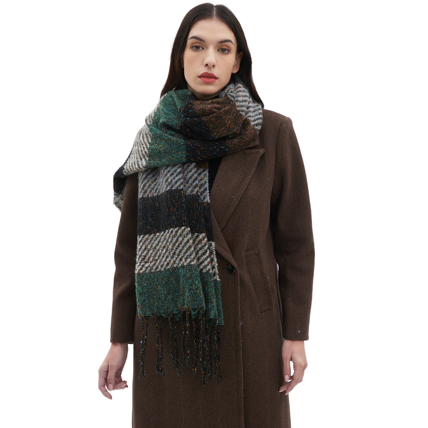 European And American Men's Women's Neck Warmer Striped Tassel Scarf
