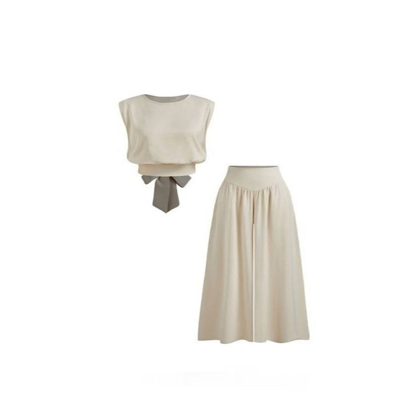 Elegant Age-reducing Two-piece Set Featuring A Top And Wide-leg Pants