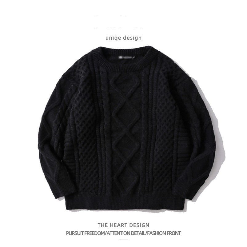 Hong Kong-inspireret Retro Rhombus Twist Rundhalset Sweater til Mænd