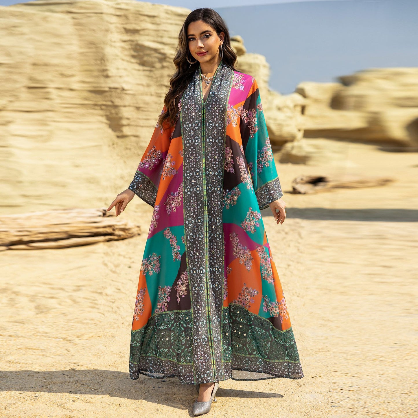 Womens Fashion Printed Long-Sleeve Dress