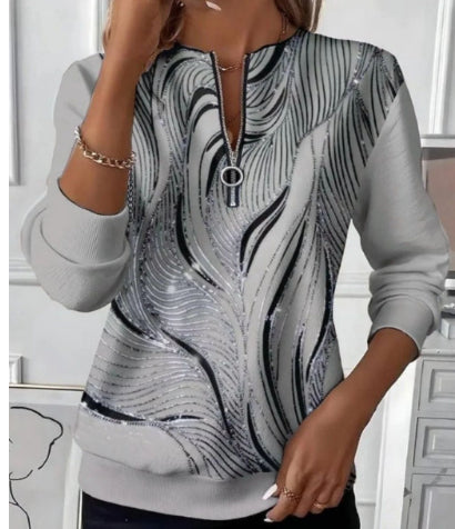 Women's Loose And Casual Printed Long-sleeved Top