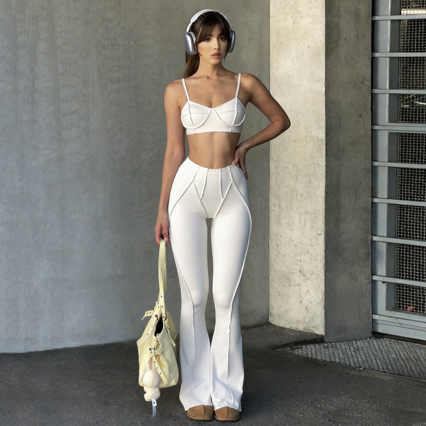 Two-piece Set Featuring A Sculptural, Strapless, Form-fitting Flared Pantsuit