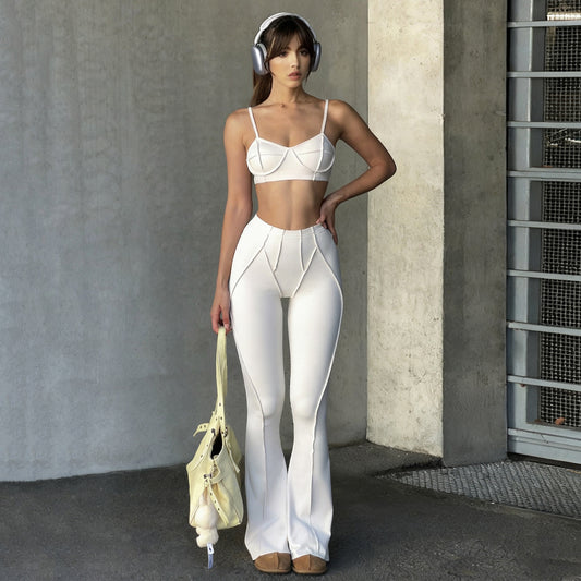 Two-piece Set Featuring A Sculptural, Strapless, Form-fitting Flared Pantsuit