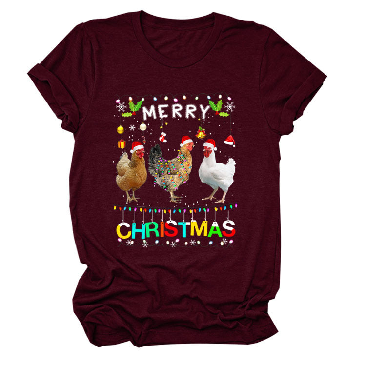 Europe And The United States Christmas Printed Casual Ladies Short-sleeved T-shirt