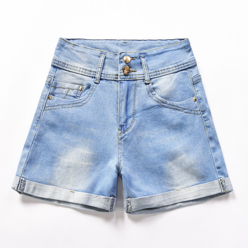Women's Hem Denim Shorts With Double Buttons And Two Colors