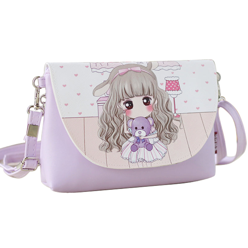 Cute Children Princess Square Flap Girl's PU Leather Girl's Small Bag One Shoulder Backpack
