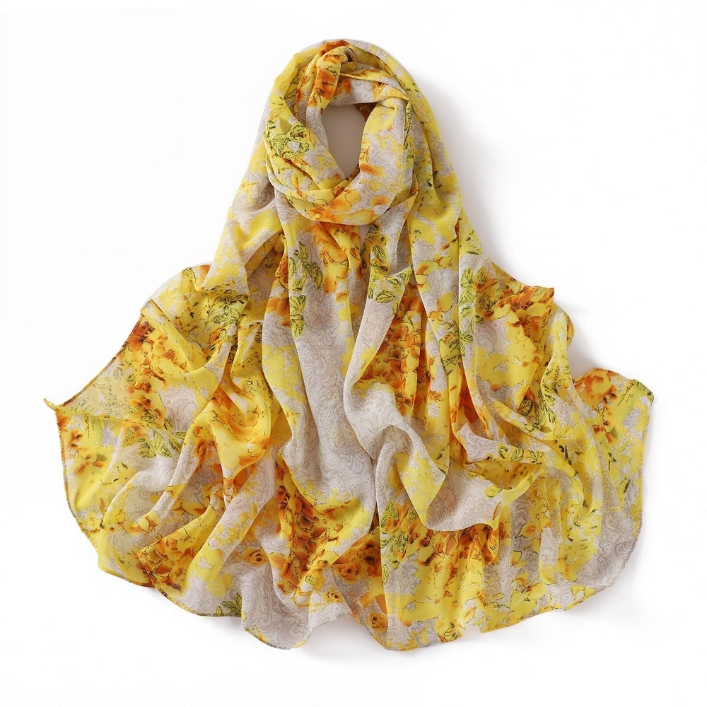 Internet Celebrity Golden Battle Robe Plaid Maple Leaf Shawl Chiffon Printed Scarf